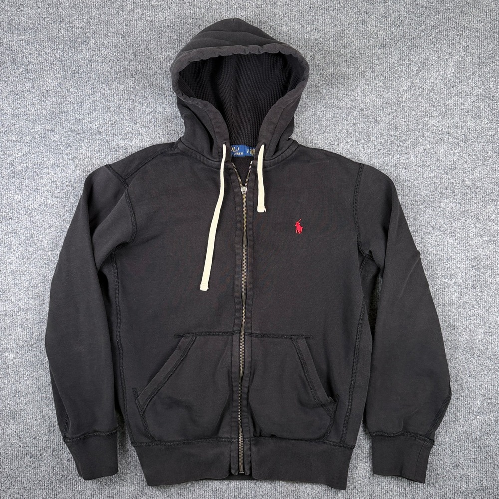 Polo Ralph Lauren Hoodie Mens S Black Full Zip Sweatshirt Pony Thermal Hood